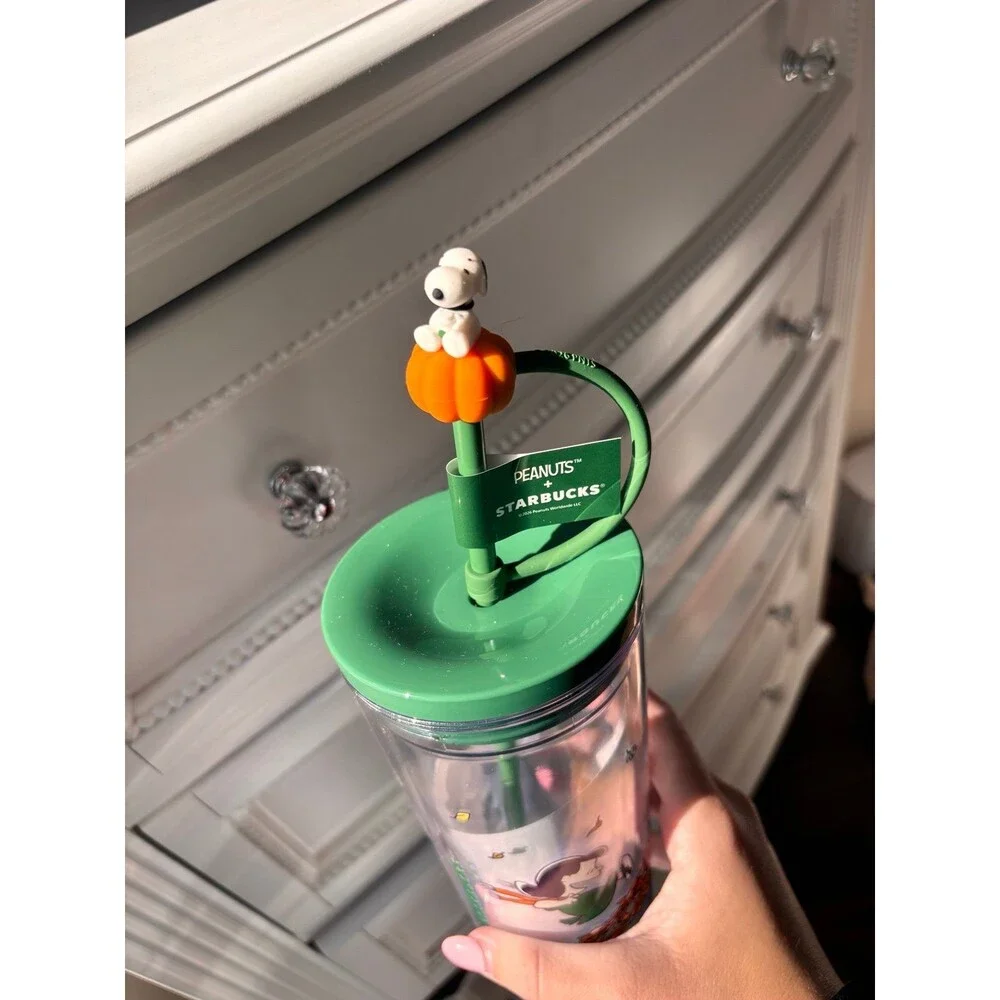 Starbucks Peanuts Charlie Brown Snoopy Clear Cup 24oz Tumbler with Straw 2026NEW